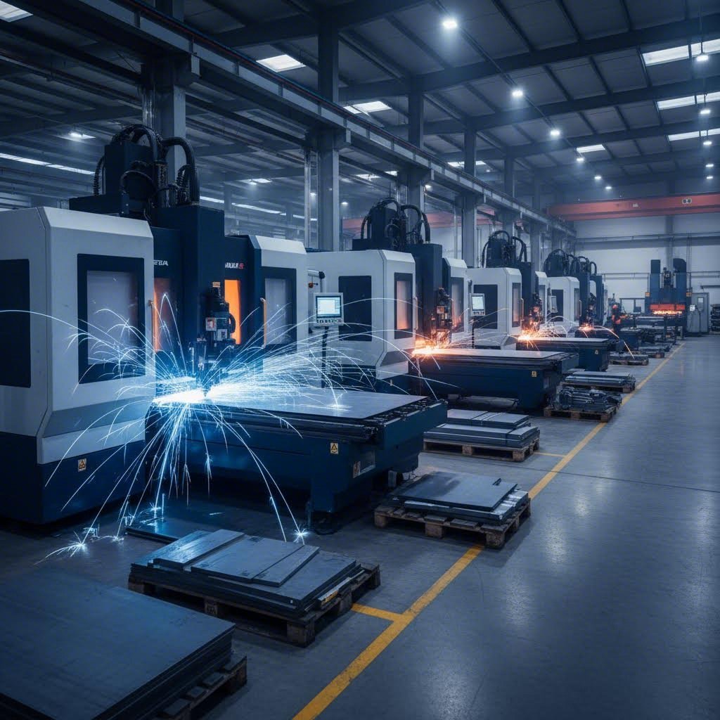 modern sheet metal factory floor with precision cnc equipment in operation