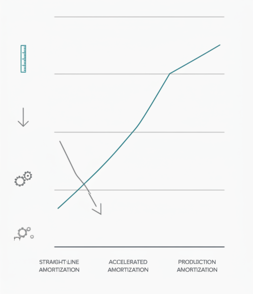 diagram comparing straight line accelerated and units of production amortization methods