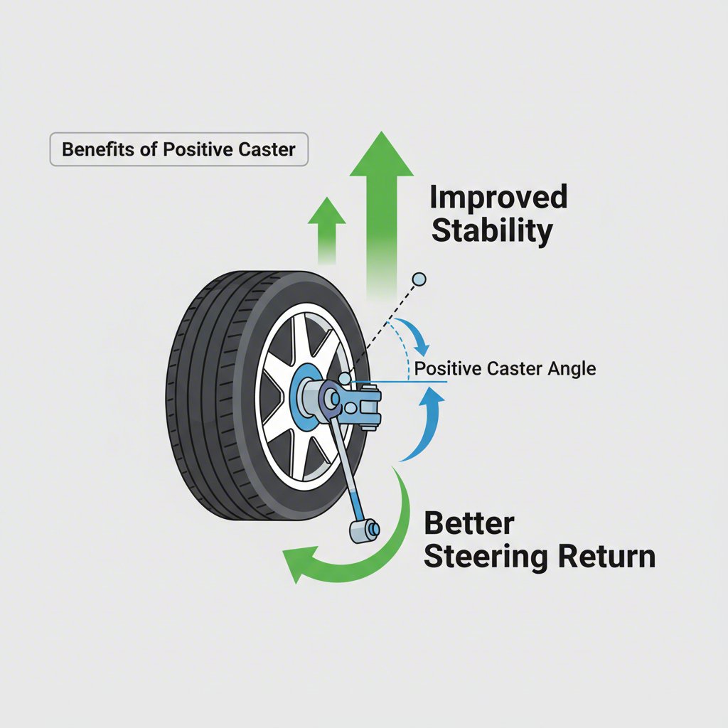 an infographic explaining the benefits of positive caster angle in suspension
