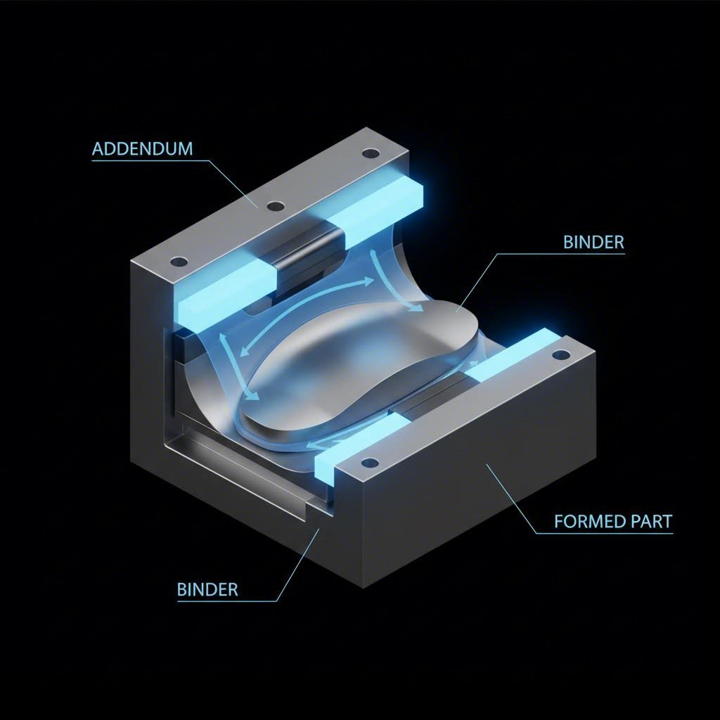 Addendum and binder areas in stamping die design
