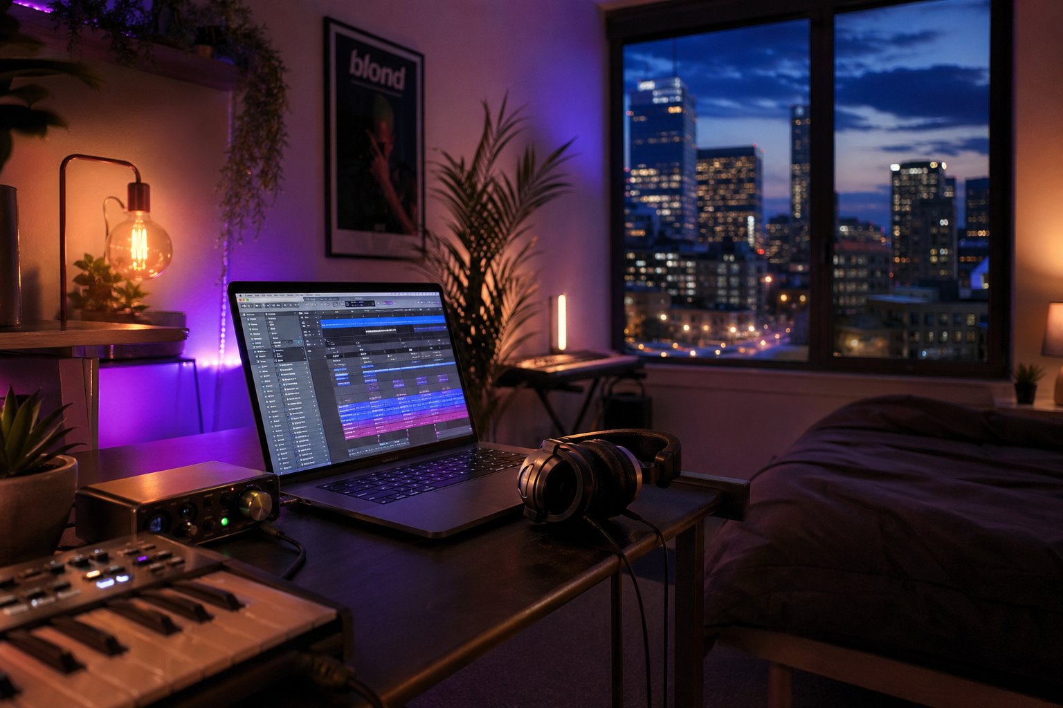 modern bedroom studio setup where today's nu wave producers create synth driven music