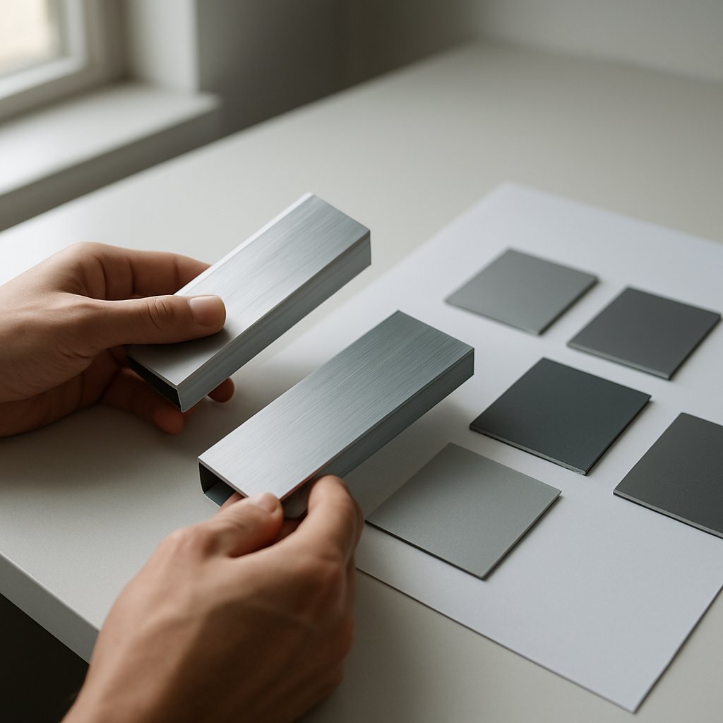 reviewing aluminum extrusion samples and finish options before sourcing
