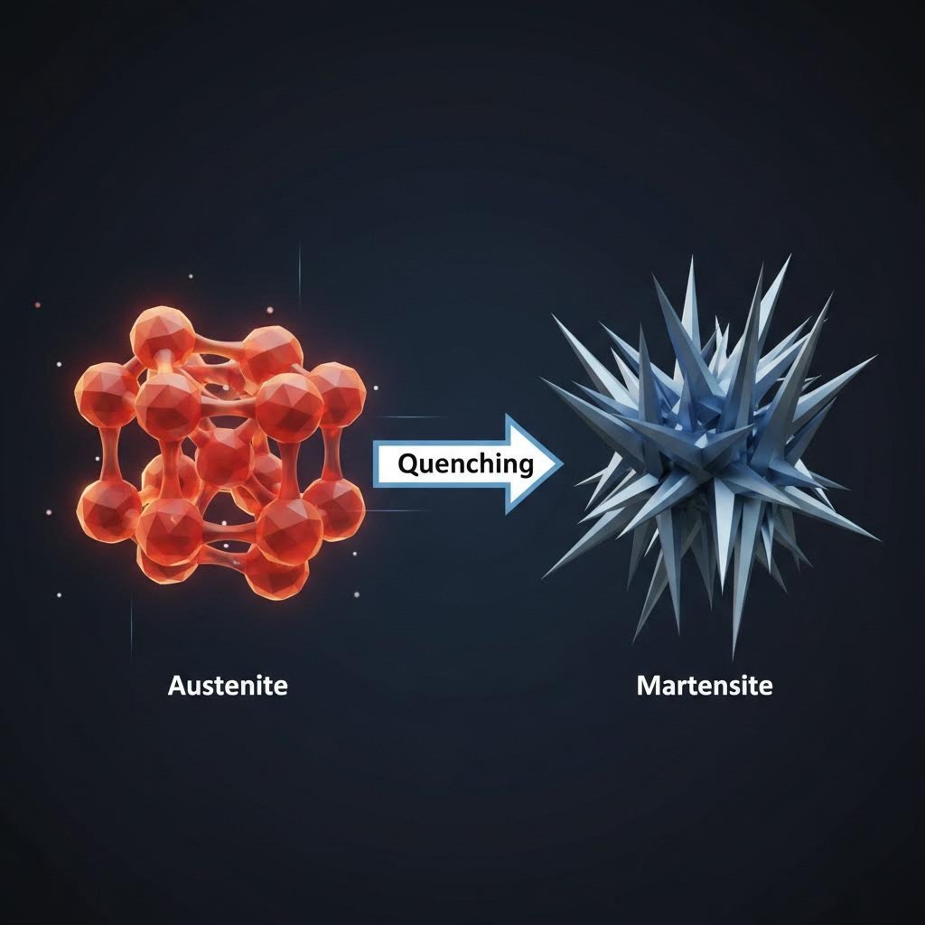 Metallurgical phase transformation from austenite to martensite during the press hardening process