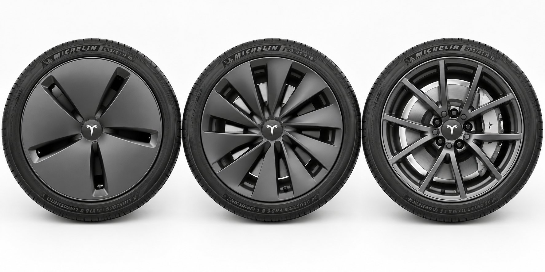 all three tesla model 3 wheel options compared aero cover premium aftermarket cover and 19 inch sport