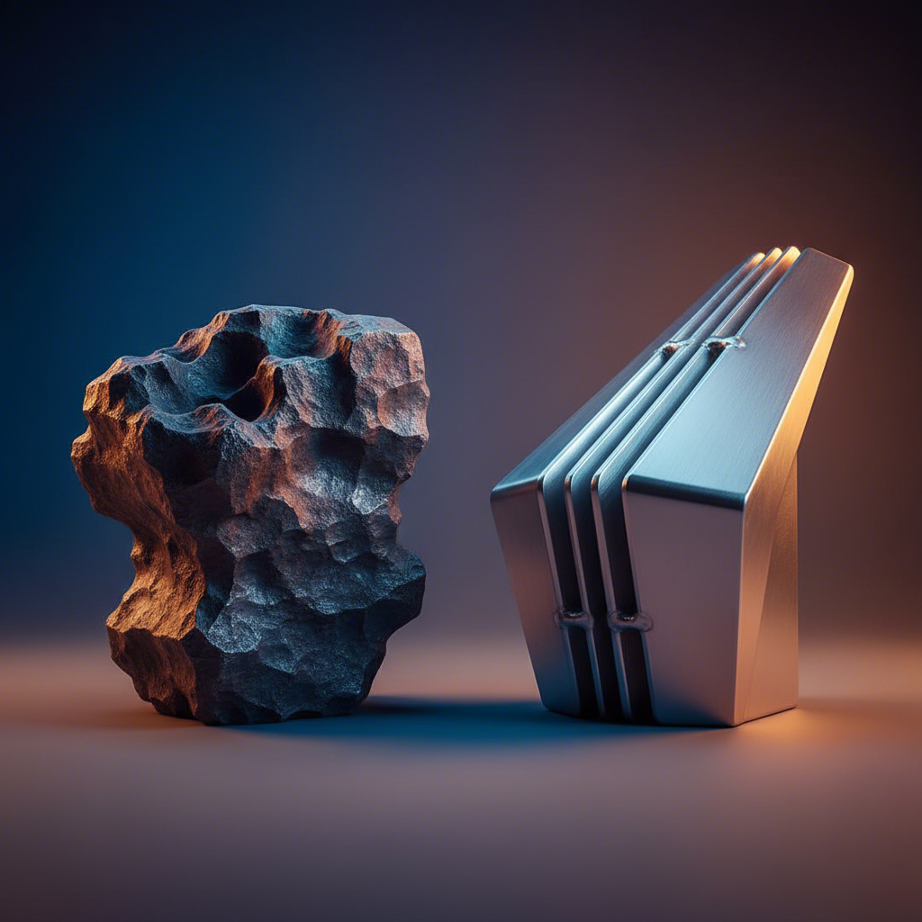 conceptual art showing the structural difference between forged and stamped metal