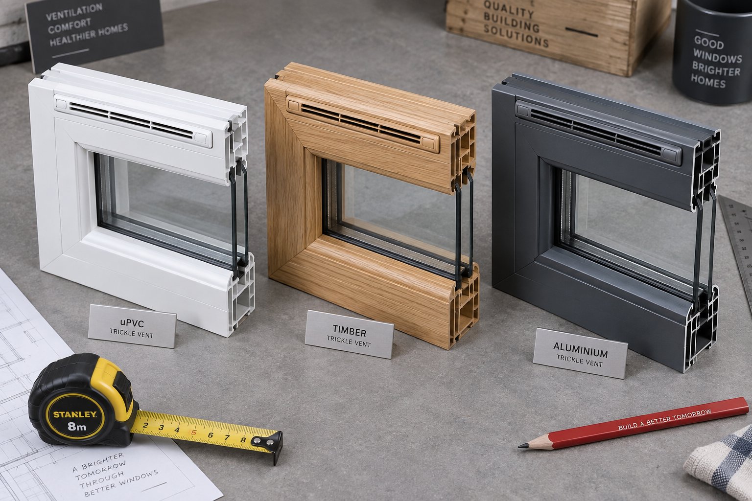 trickle vent installations across upvc timber and aluminium frame materials each requiring different cutting tools and labour time