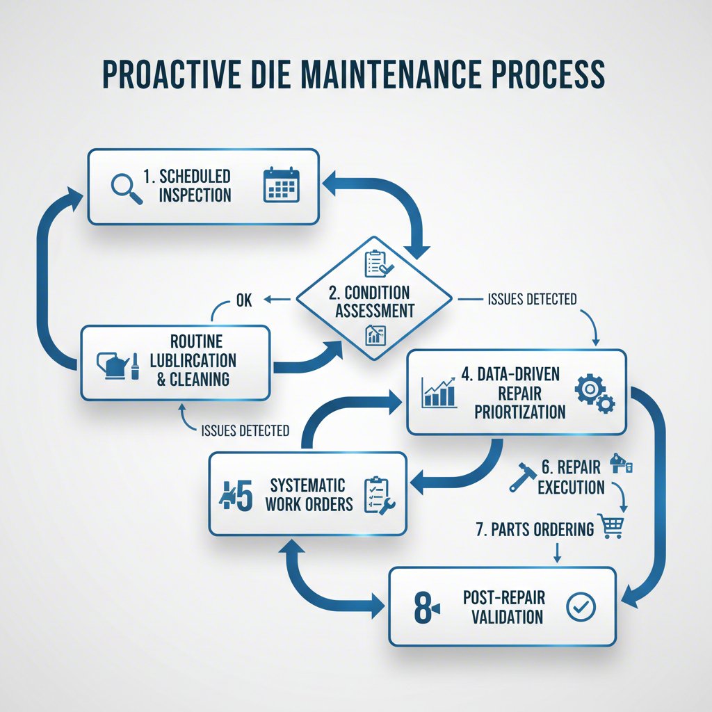 flowchart of a proactive and systematic die maintenance strategy