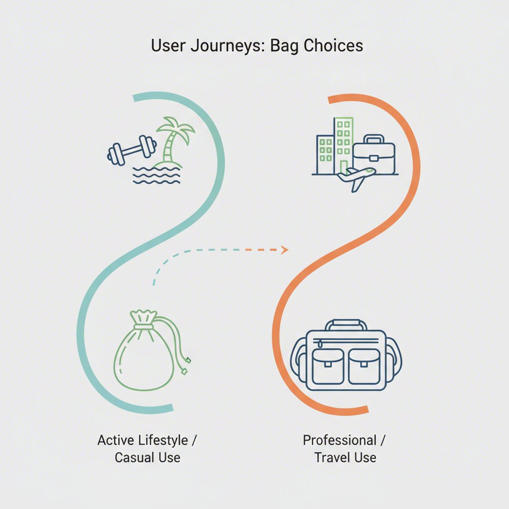 a diagram showing the best use cases for drawstring bags versus zippered bags