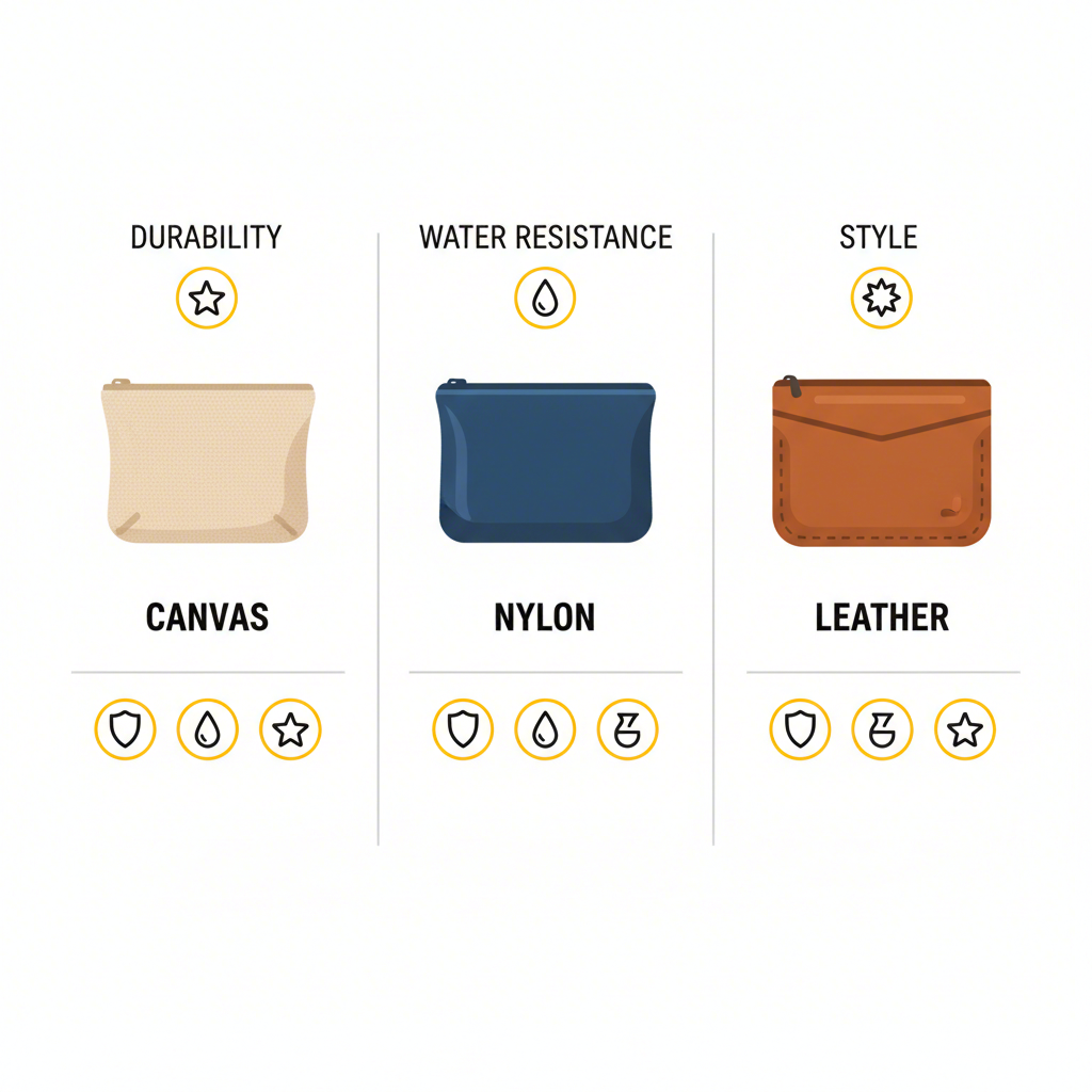 an infographic comparing the features of canvas nylon and leather