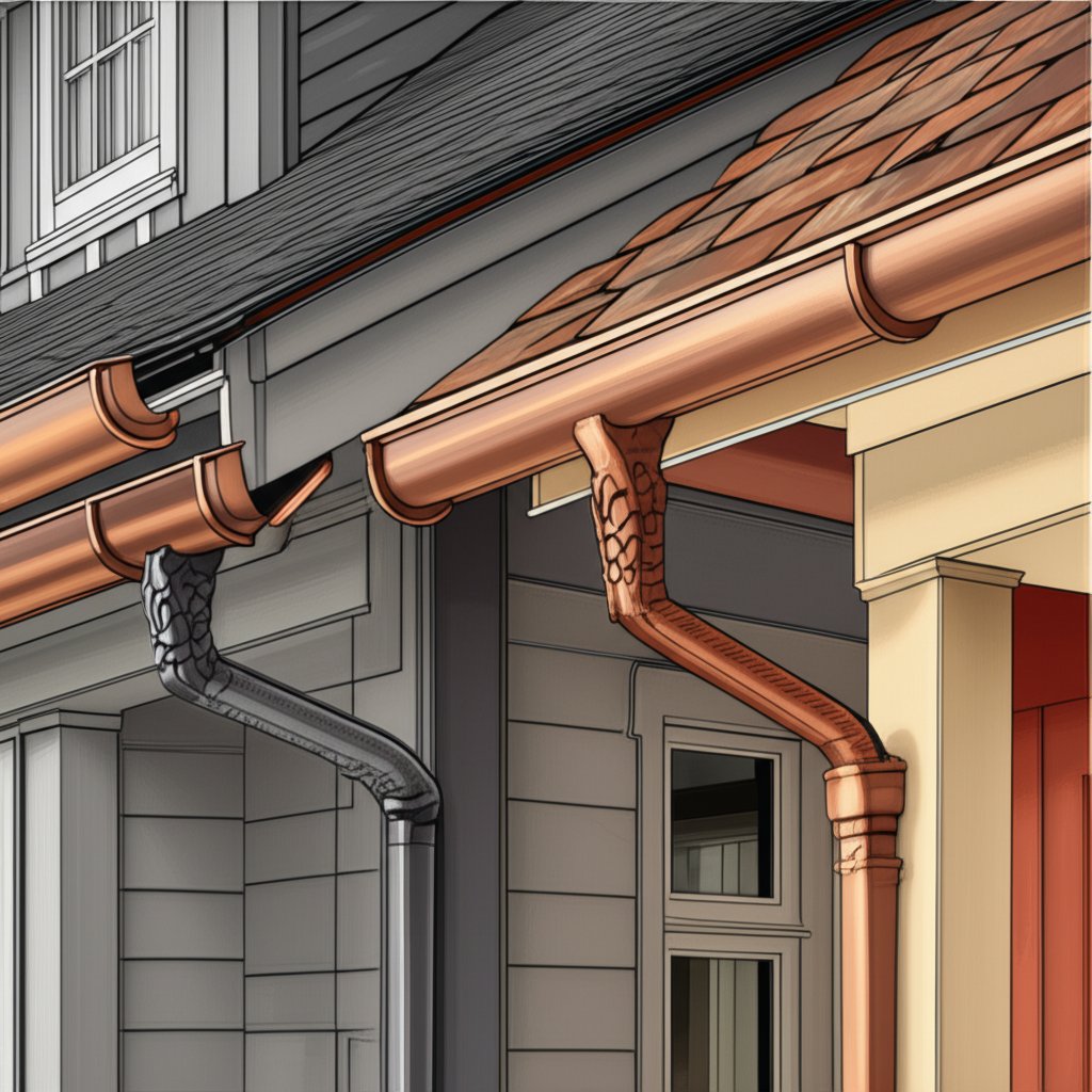 half round and k style copper gutter profiles suit different home designs