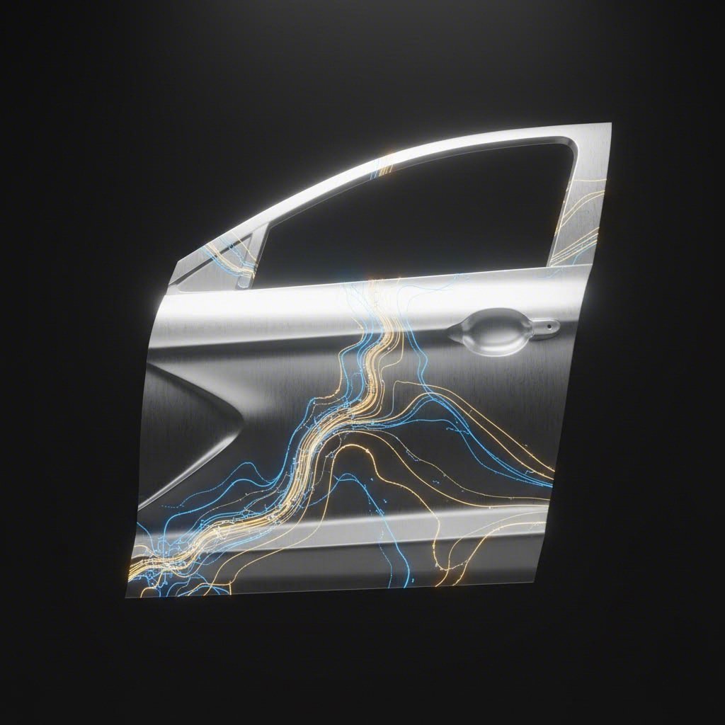 Abstract visualization of lubricant flow during automotive panel stamping