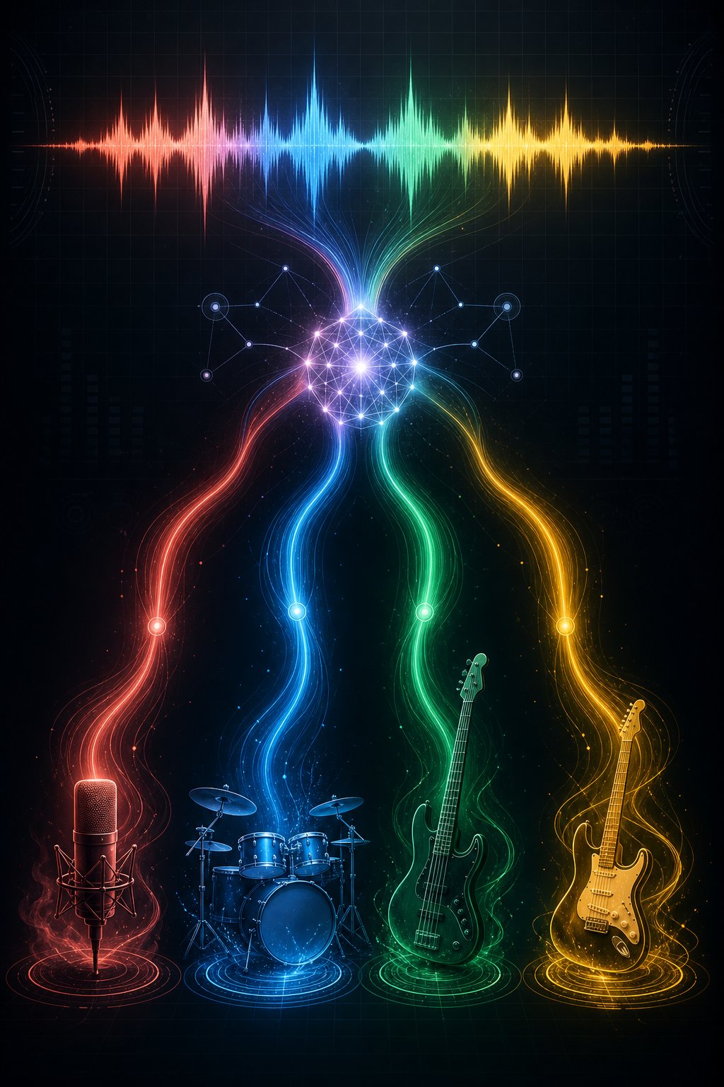 ai source separation technology isolates individual instruments from a mixed track by predicting spectral masks for each audio layer