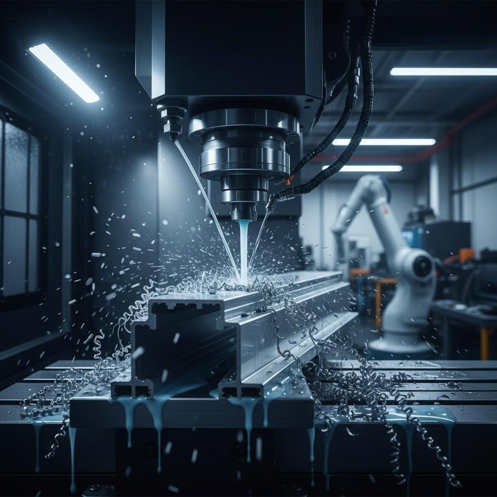 cnc machining center performing precision secondary operations on aluminum profiles