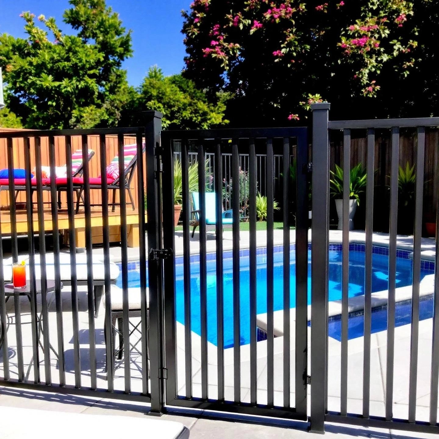 pool area secured with aluminum fence panels designed for safety and style