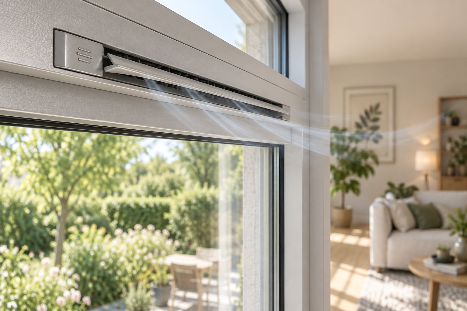 trickle vent integrated into a window frame providing continuous background ventilation for part f compliance