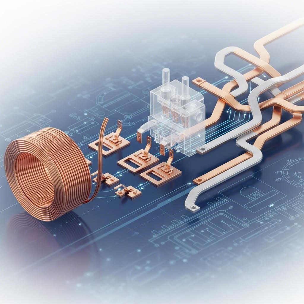 Copper alloy coil transforming into precision stamped automotive terminals and busbars