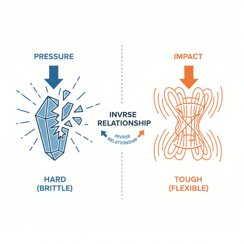 diagram illustrating the critical trade off between material hardness and toughness in tool steel