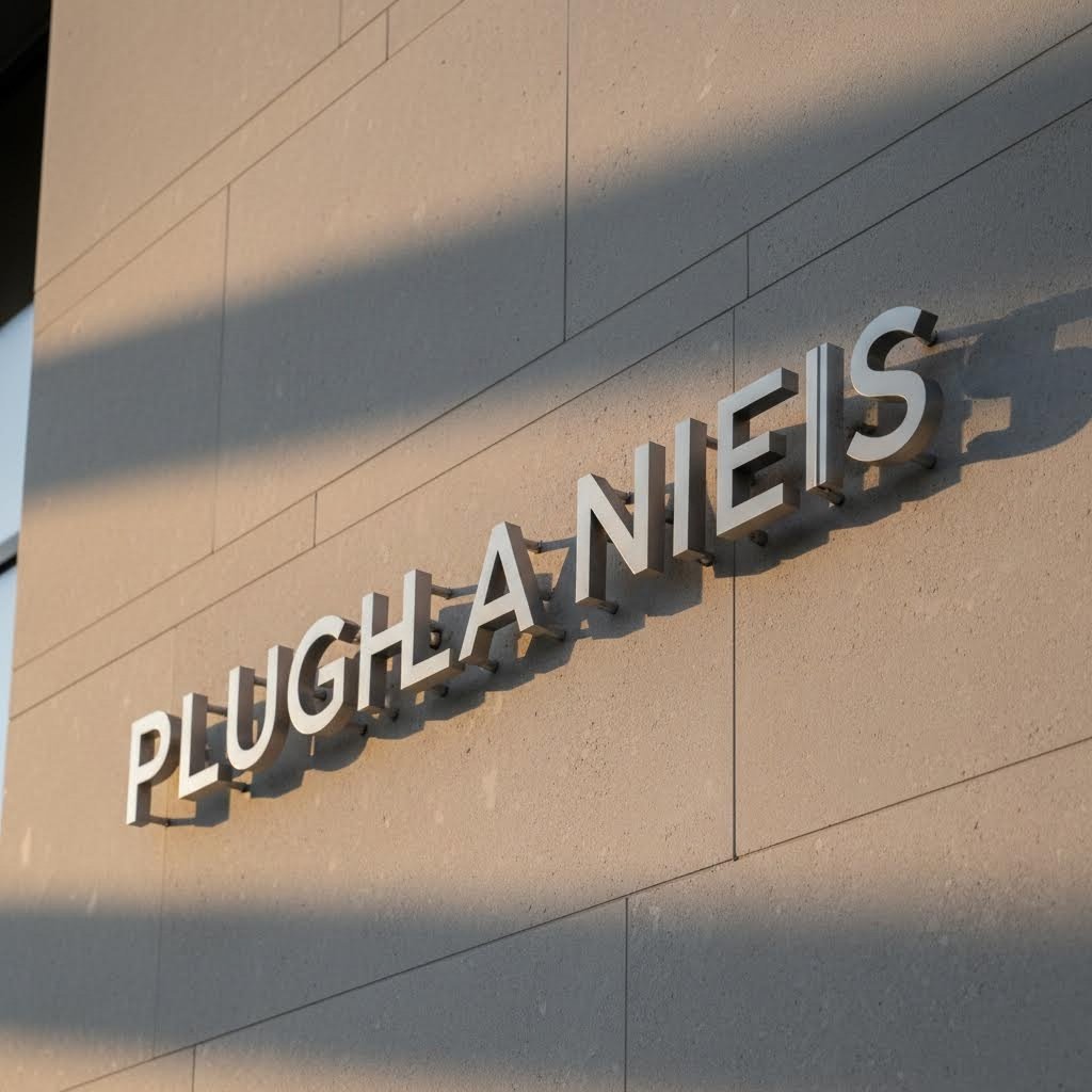 dimensional laser cut metal signage with standoff mounting for shadow depth