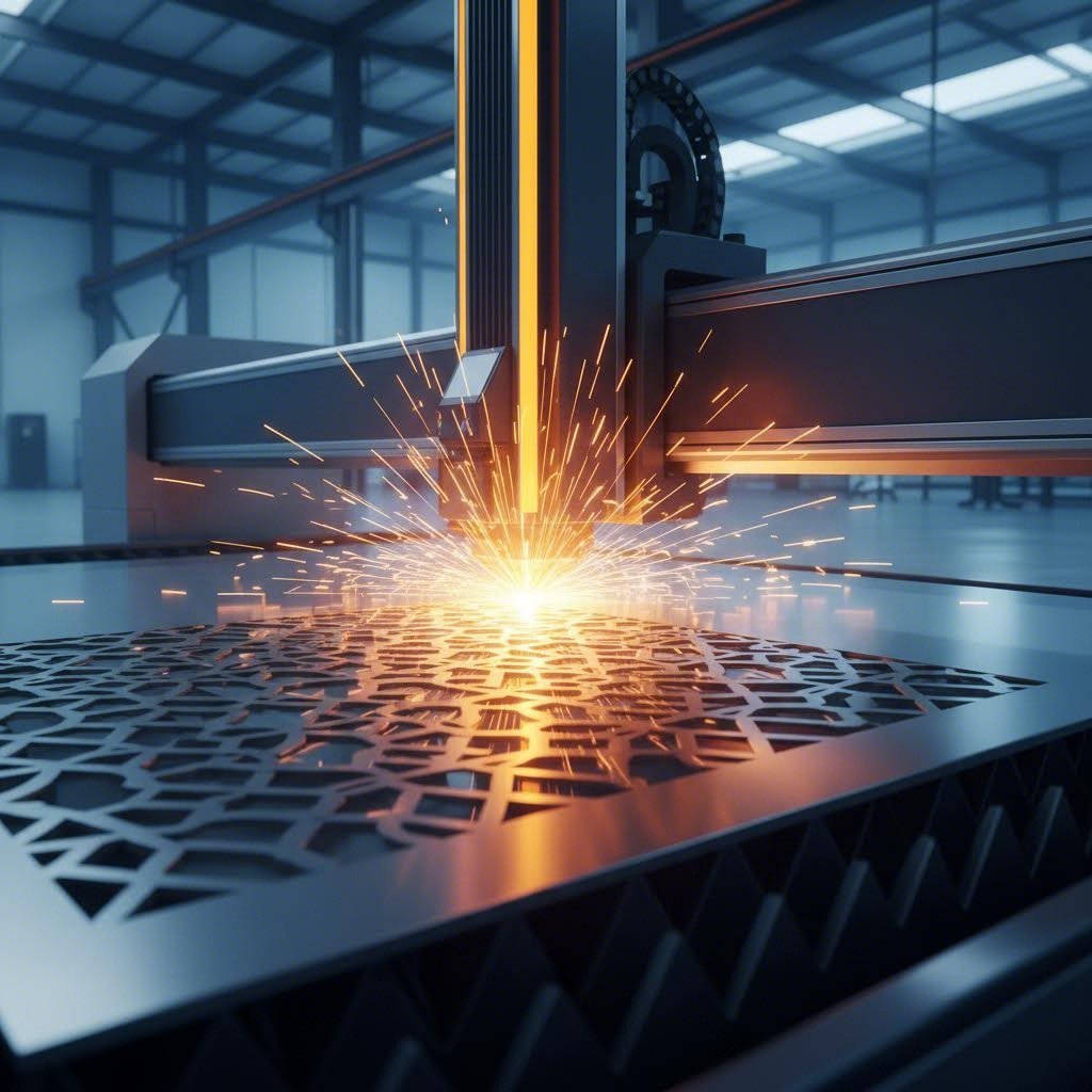 precision fiber laser cutting intricate patterns into metal sheet