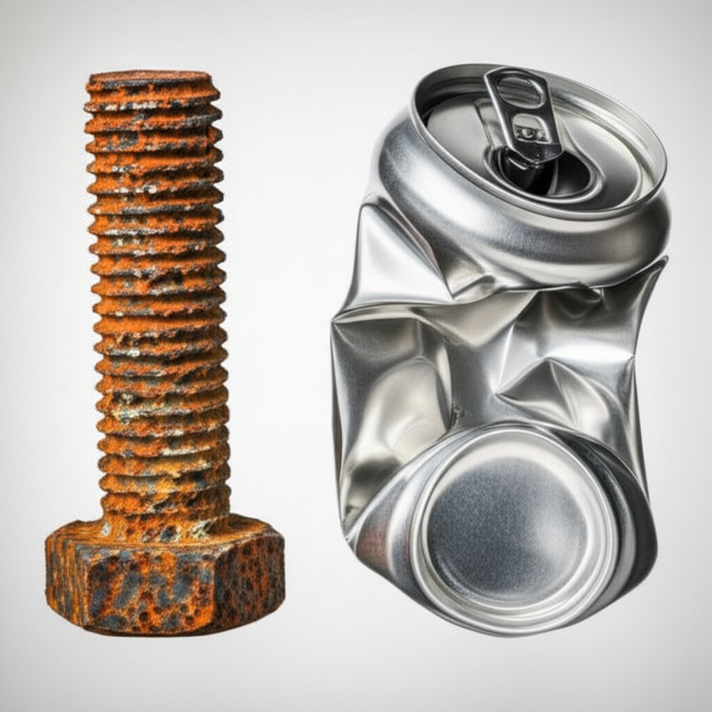 visual comparison of rust on iron versus corrosion on aluminum