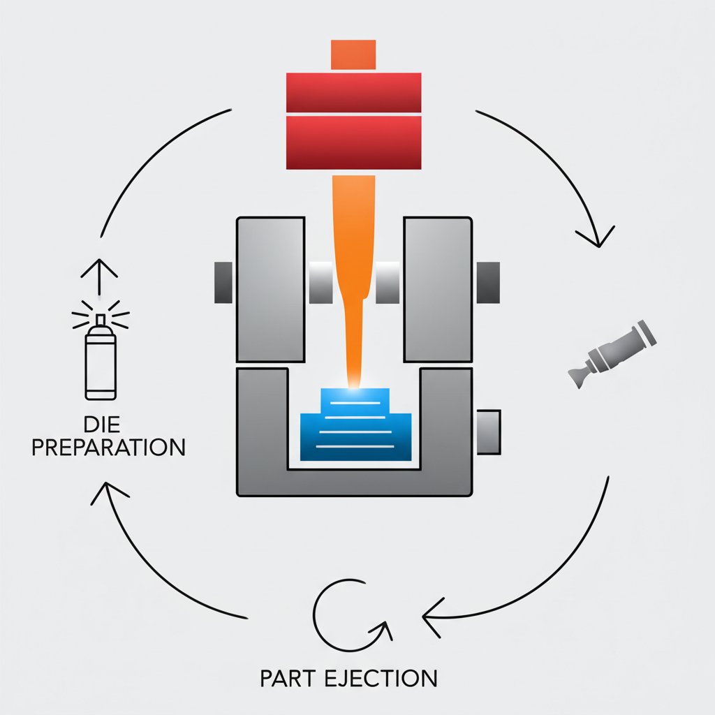 diagram showing the main steps of the die casting manufacturing cycle