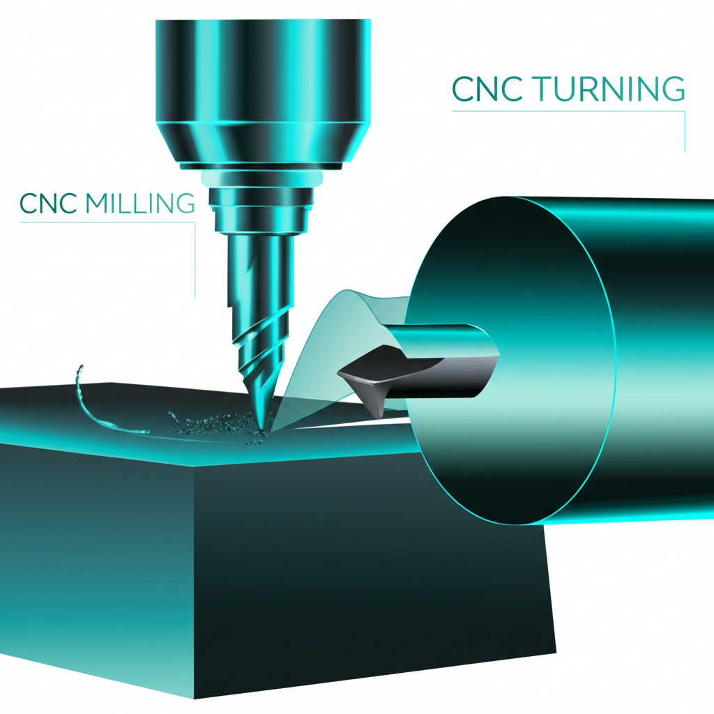 diagram showing the difference between cnc milling and cnc turning processes