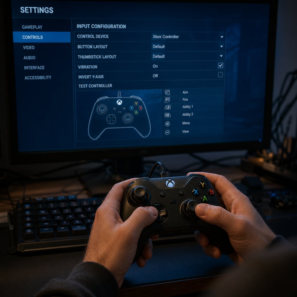 a player adjusting controller input settings on pc representing the troubleshooting process for delta force detection issues