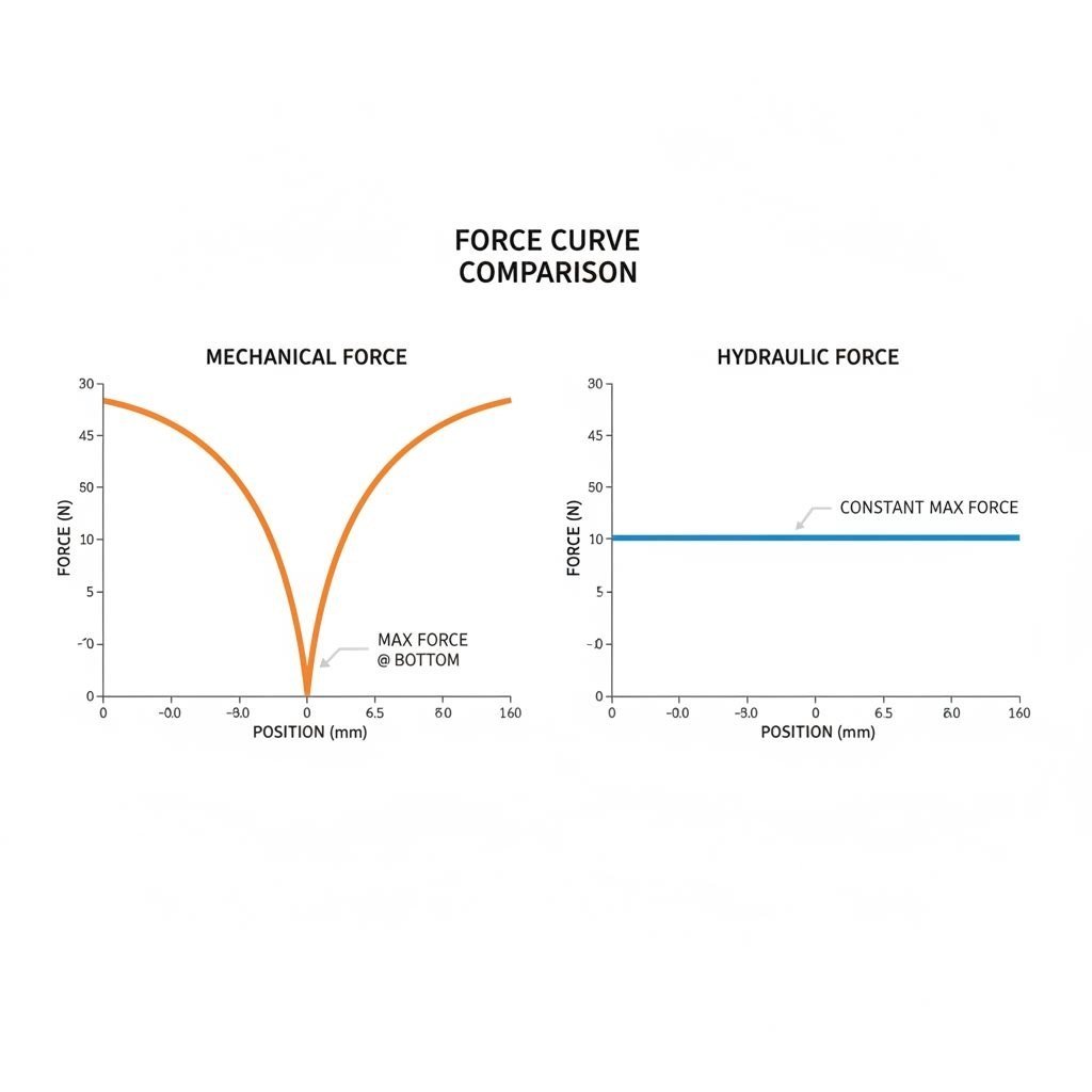 Force curve comparison Mechanical BDC peak vs Hydraulic constant force