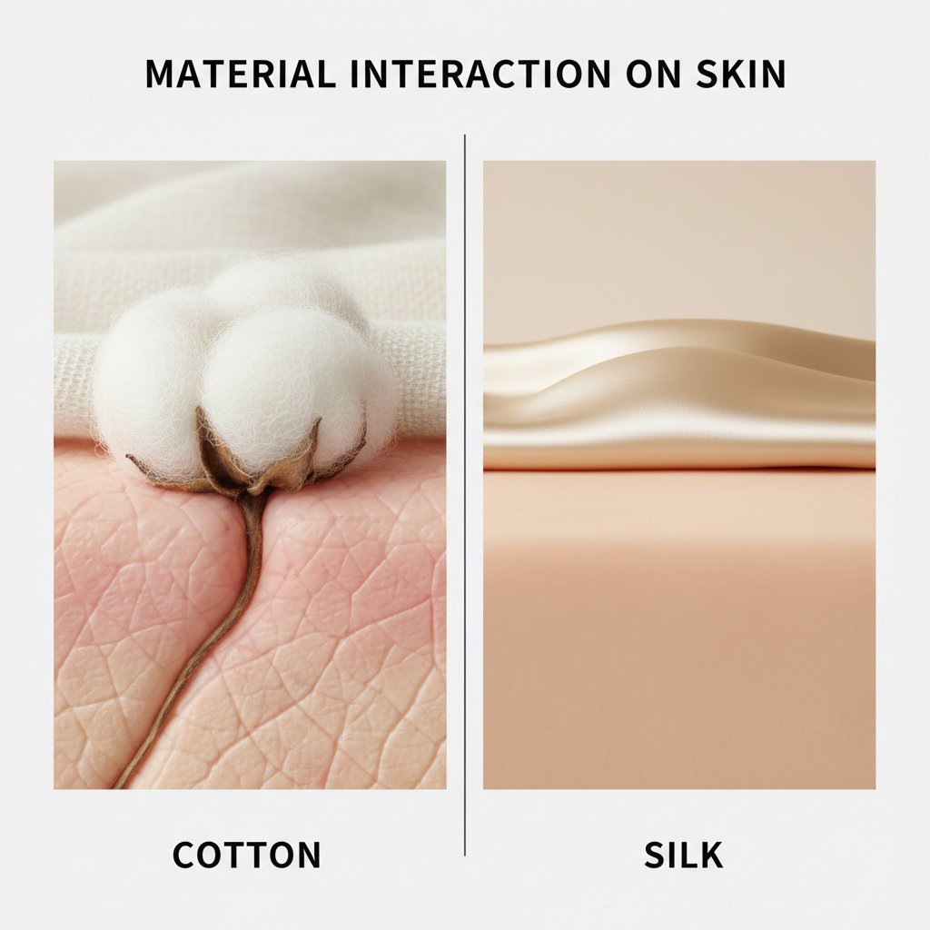 a diagram comparing the effects of cotton versus silk fabric on the skins surface