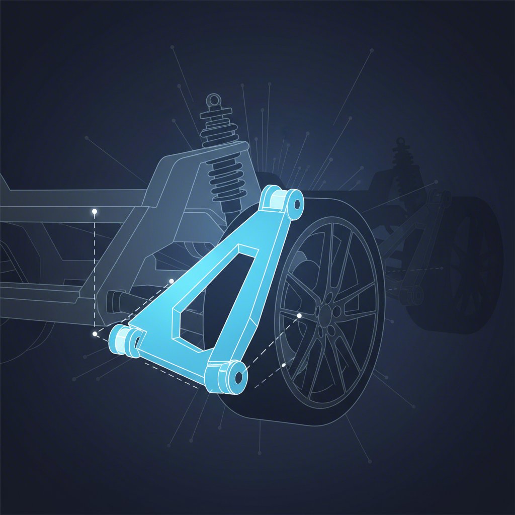 conceptual diagram of a vehicles stamped steel control arm and suspension geometry