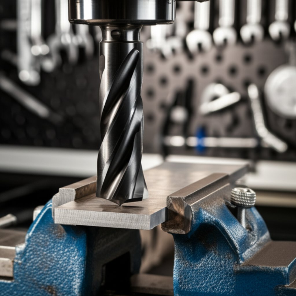 solid carbide stub drill bit set up for precision drilling in stainless steel