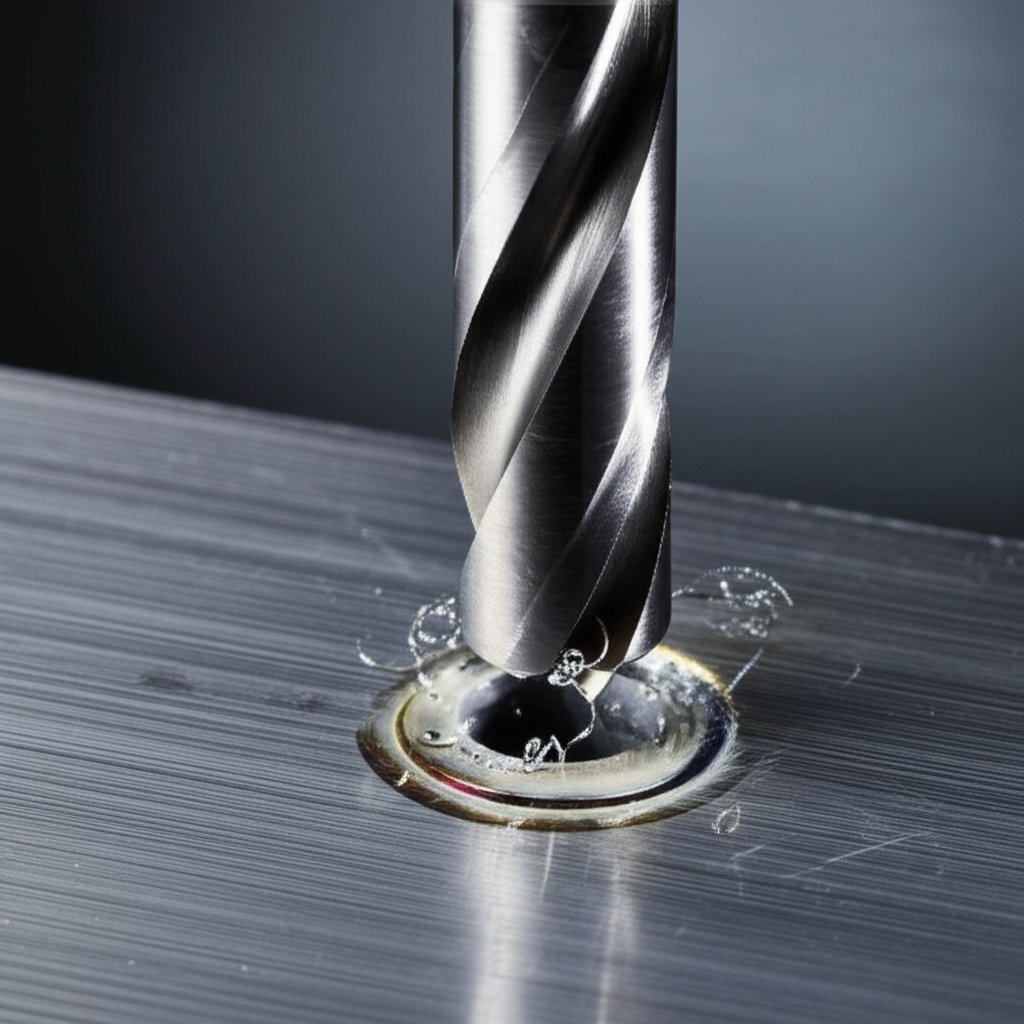 step drill bit efficiently cutting clean holes in stainless steel sheet