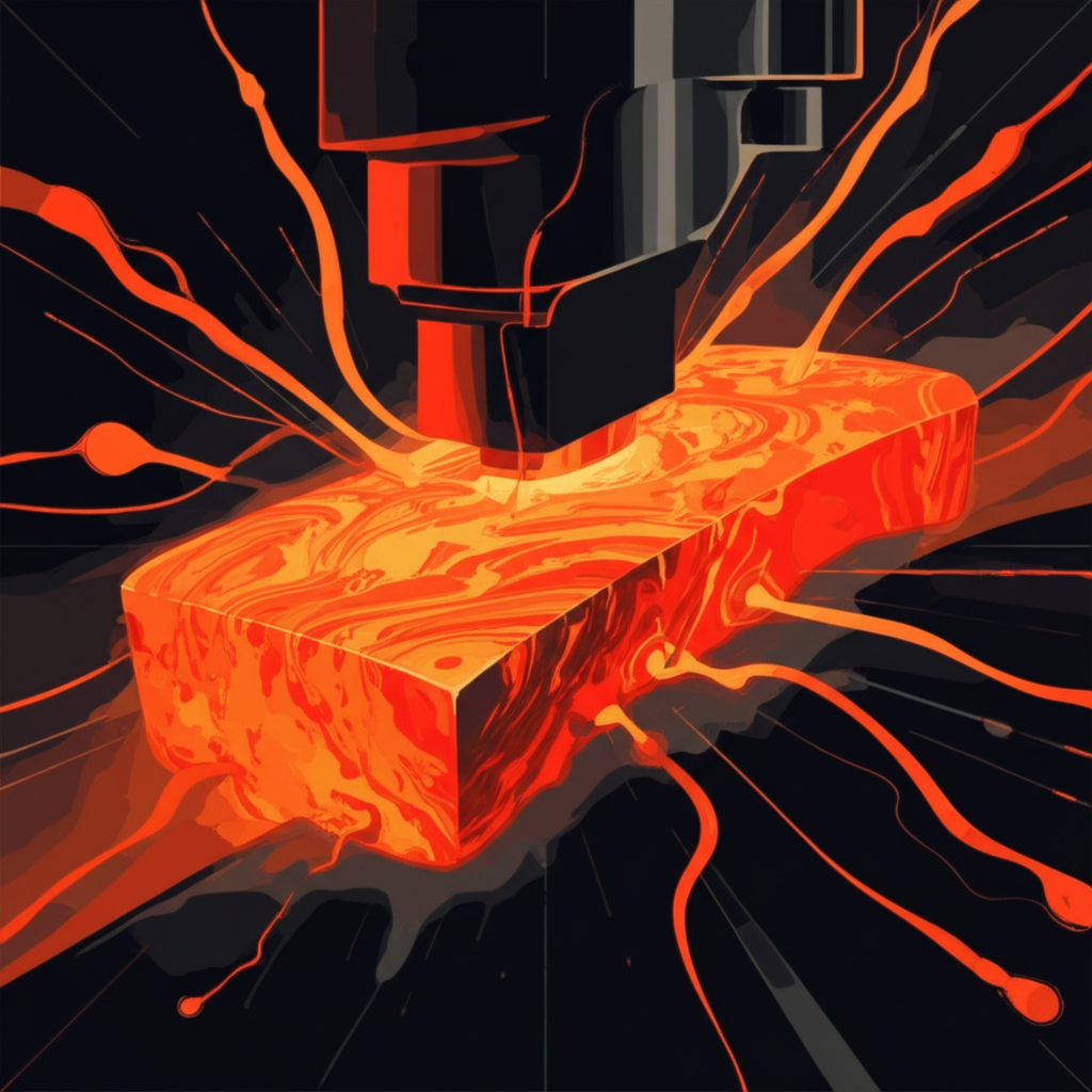 conceptual illustration of the intense pressure and heat involved in the hot forging process