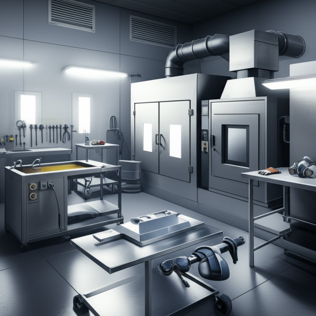 professional powder coating setup for aluminum parts highlighting organized workflow and safety
