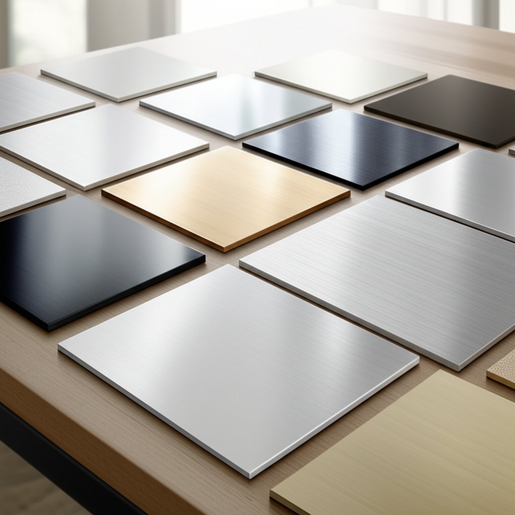 various powder coat finishes on aluminum panels for different appearance and protection needs