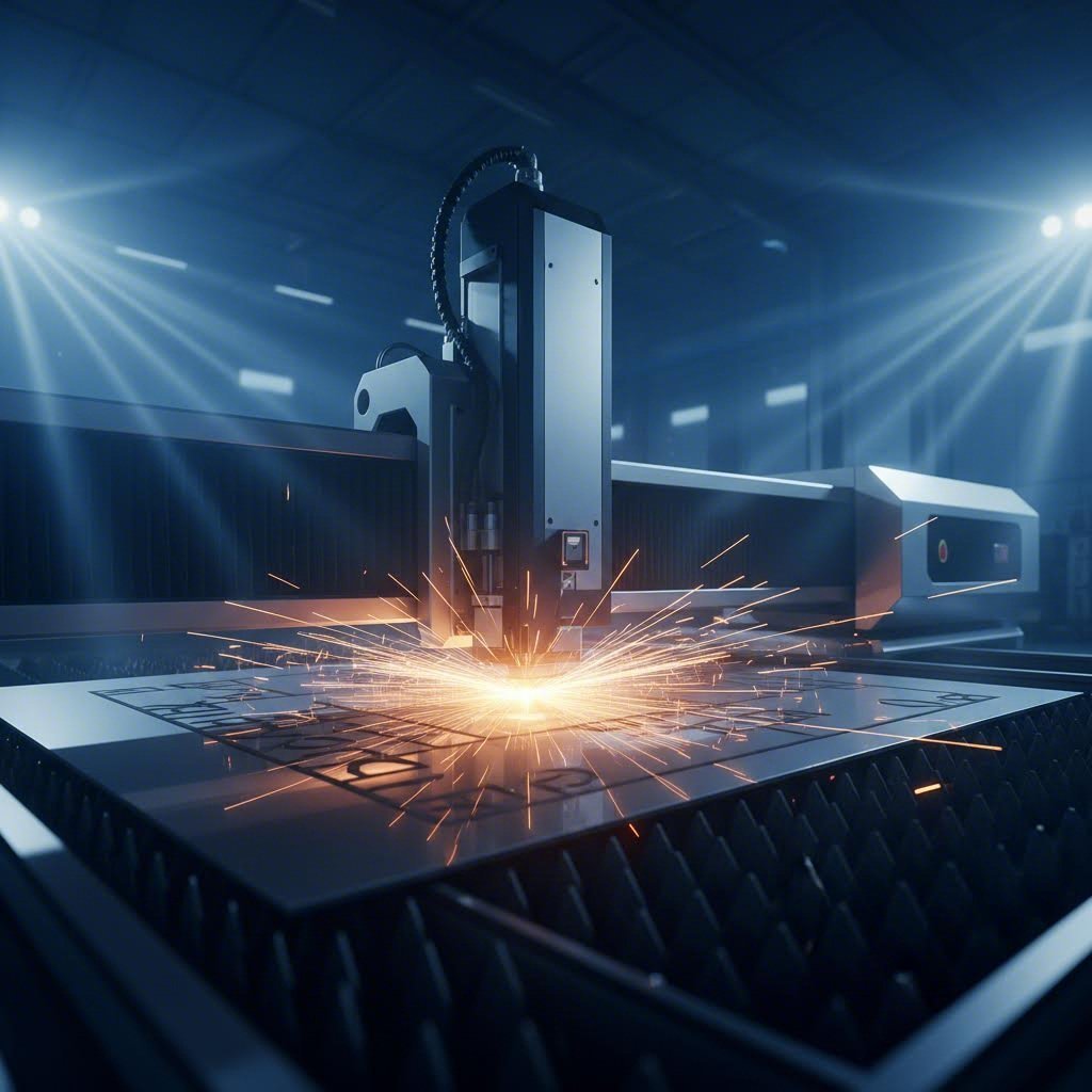 fiber laser precision cutting through steel sheet in modern fabrication facility