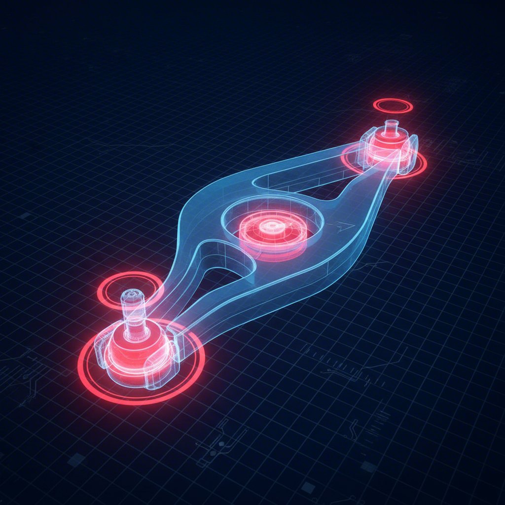 diagram showing the location of a stamped steel control arm in a vehicles suspension system
