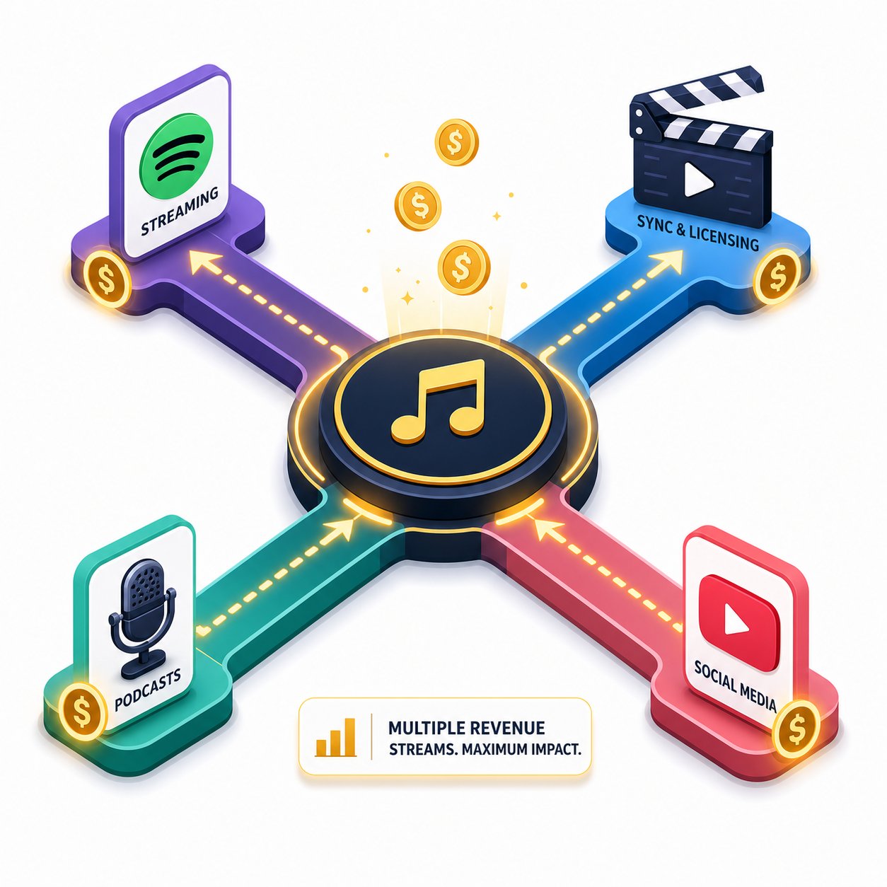 ai music monetization paths include streaming sync licensing pro registration and content creation