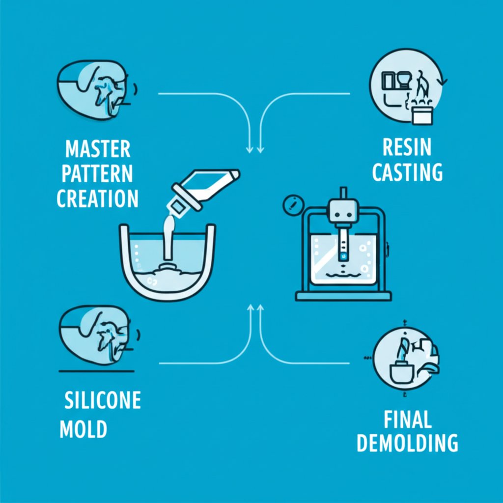 infographic showing the step by step process of silicone vacuum casting