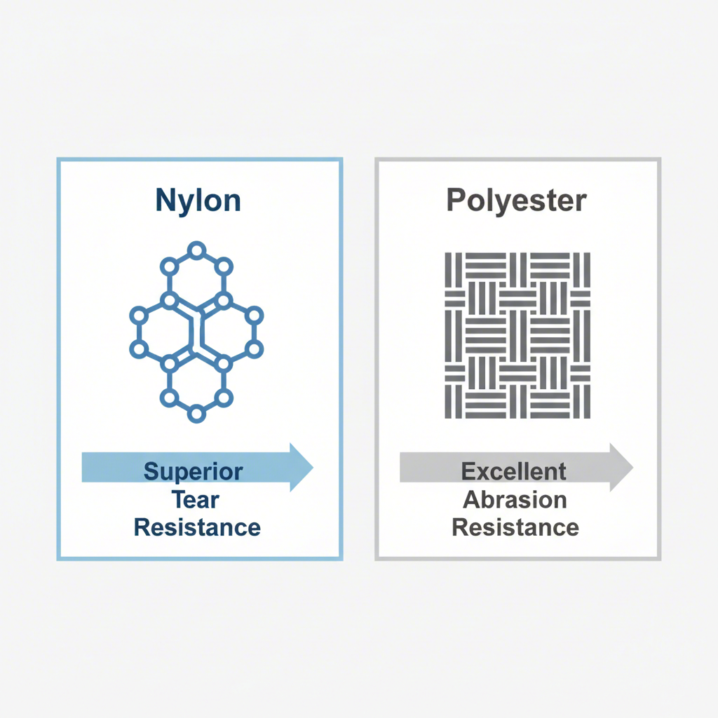 a diagram illustrating the difference in strength and durability between nylon and polyester