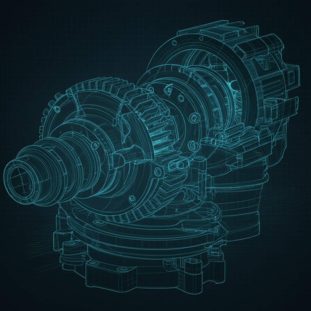 illustration of a blueprint transforming into a finished machined part