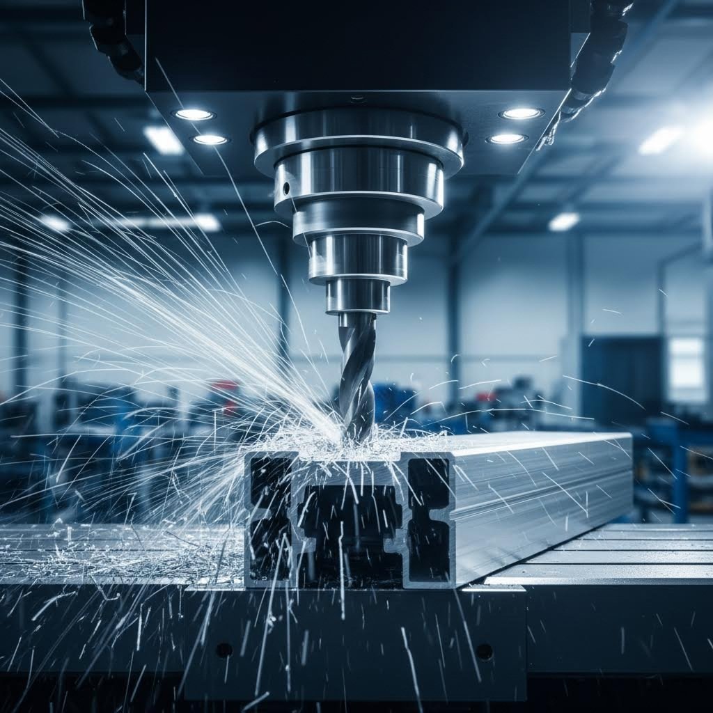 cnc machining center transforming aluminum extrusion into precision component