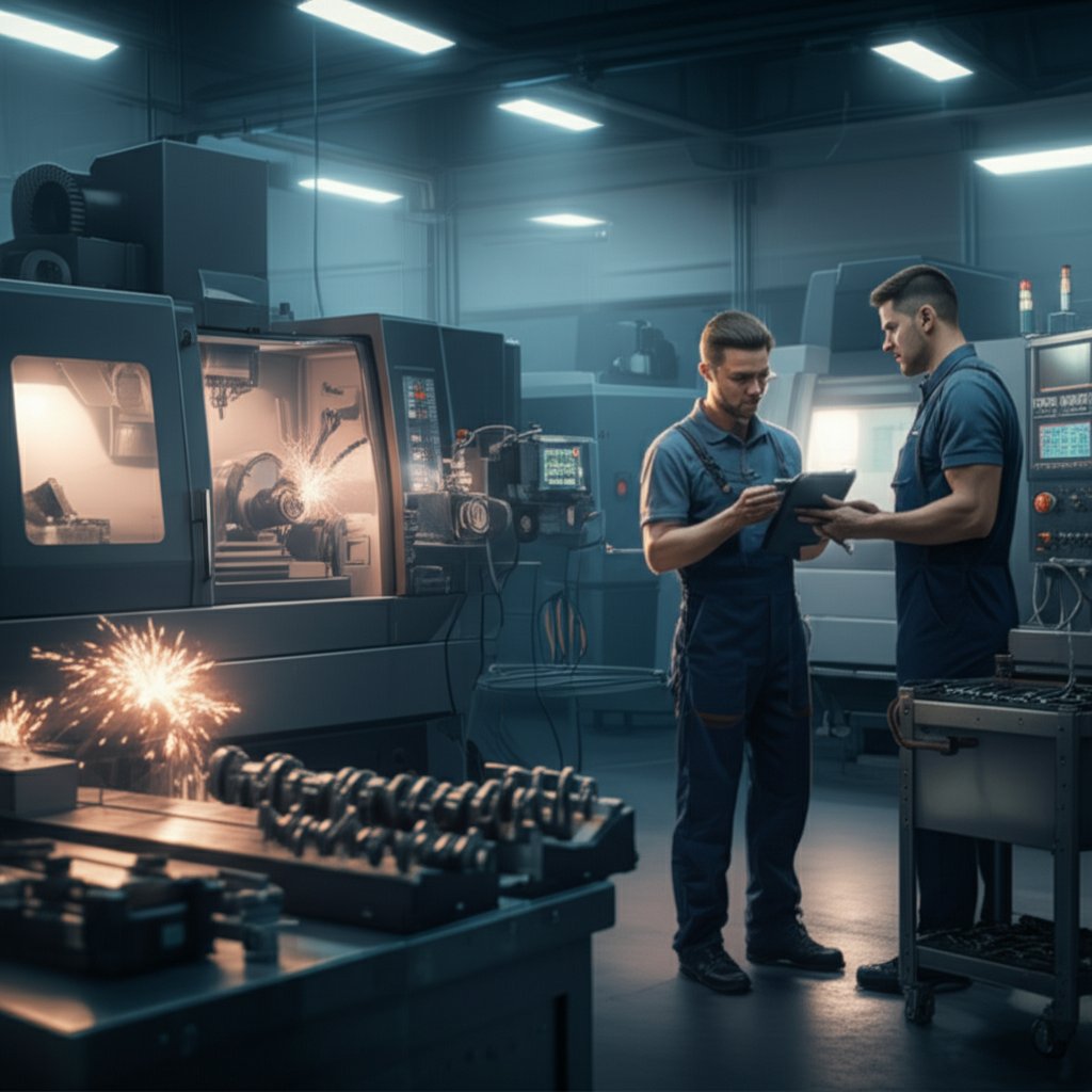 modern cnc machines crafting precision car parts in an advanced automotive workshop