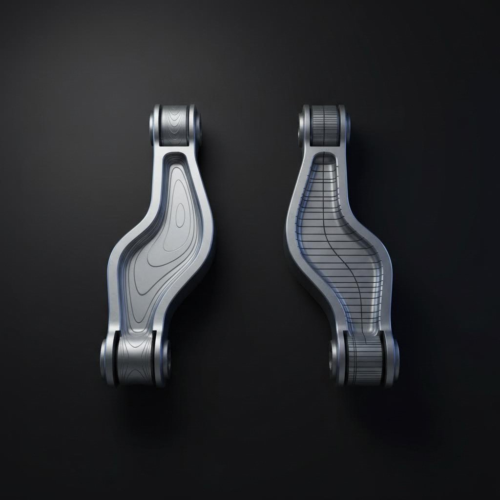 grain flow comparison showing continuous structure in forged metal versus interrupted patterns in machined components