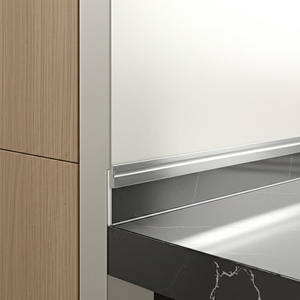 modern interior surfaces with aluminum edge trim profiles for seamless protected edges
