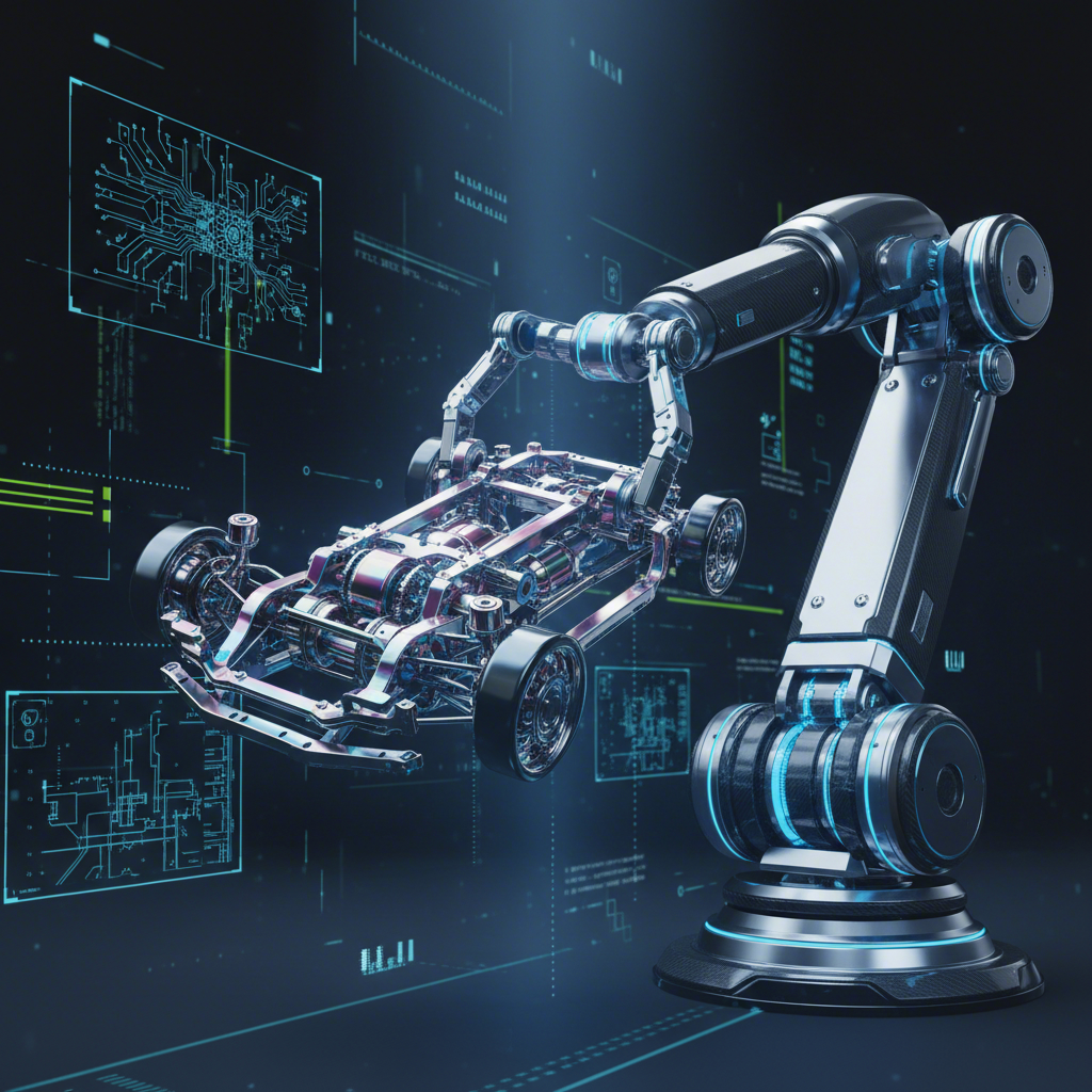 conceptual image of a robotic arm in an automated automotive die manufacturing process