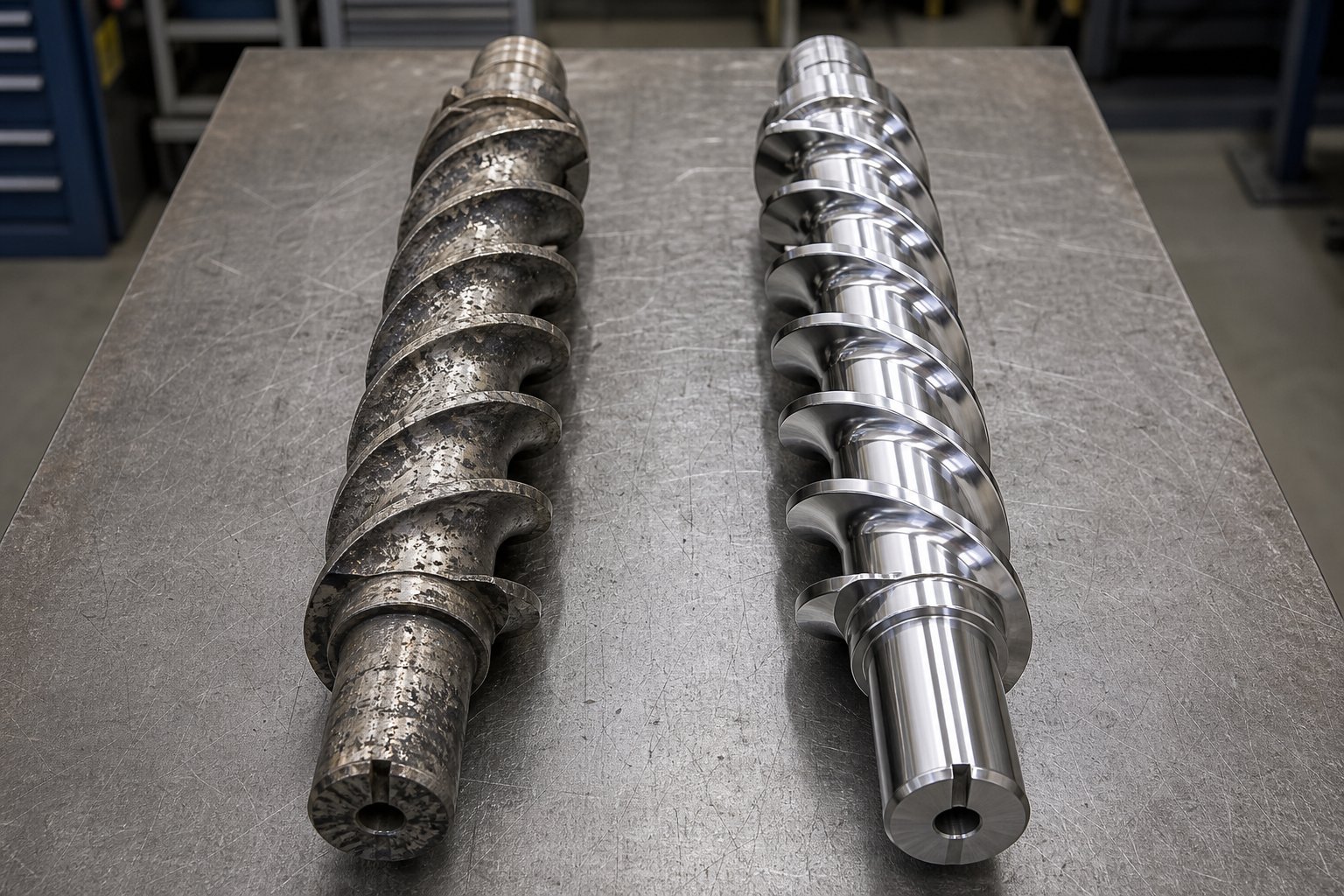 a worn screw alongside a new replacement