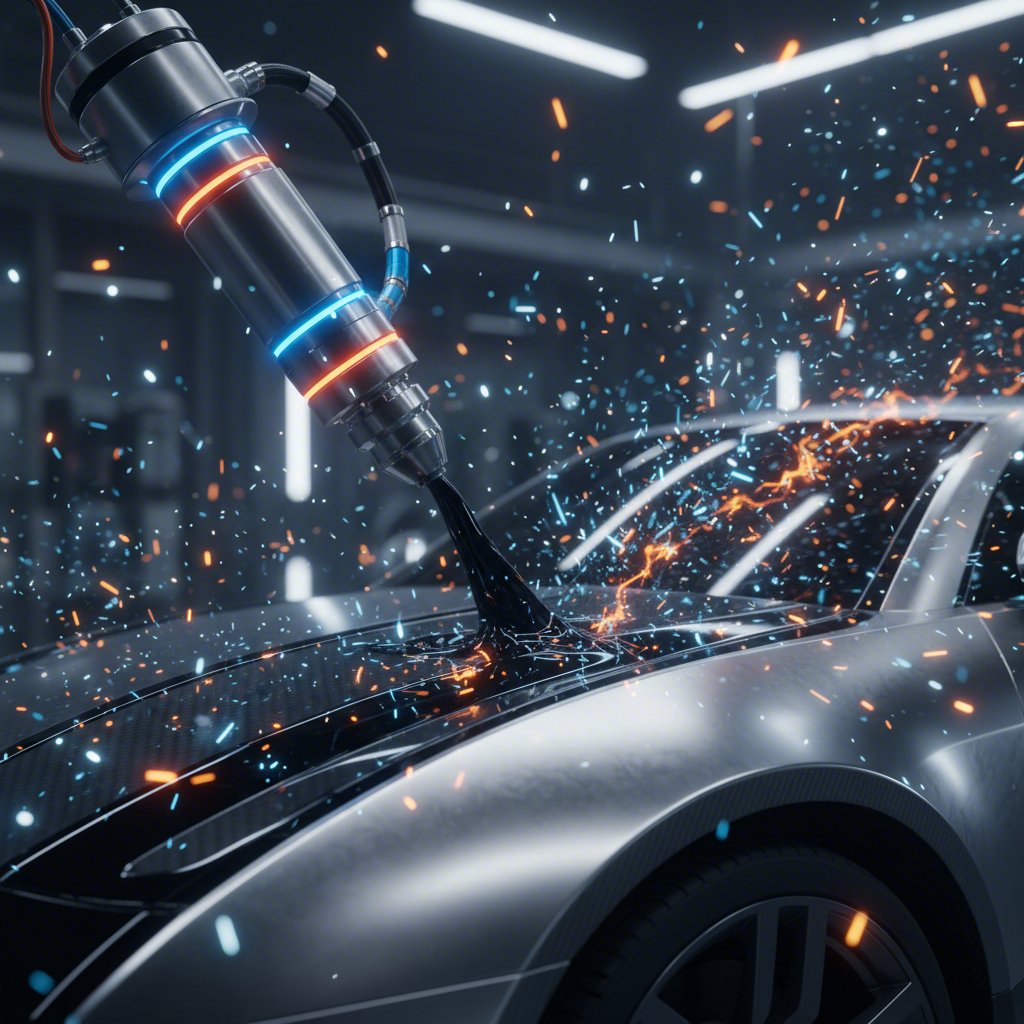 a detailed view of a protective coating being applied to a stamped steel control arm