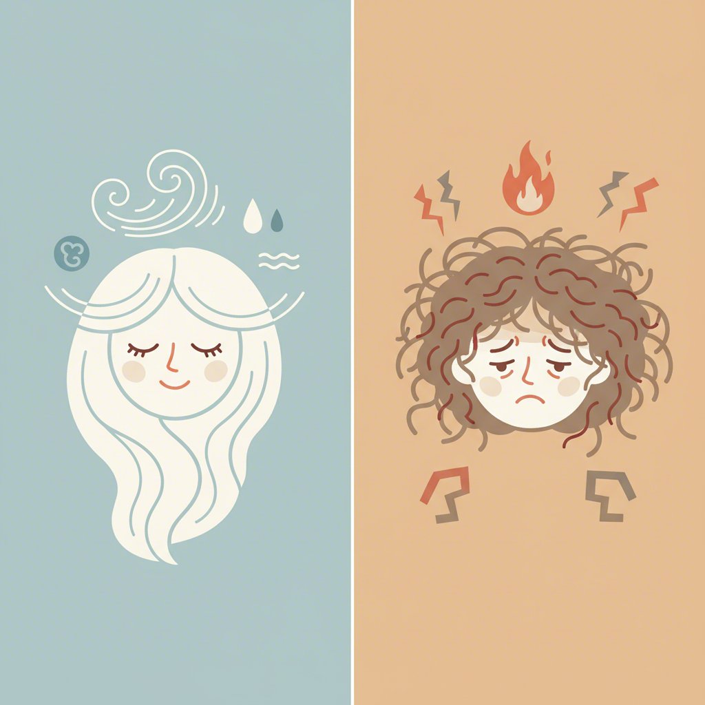 illustration comparing the skin and hair benefits of a gentle fabric versus a synthetic one