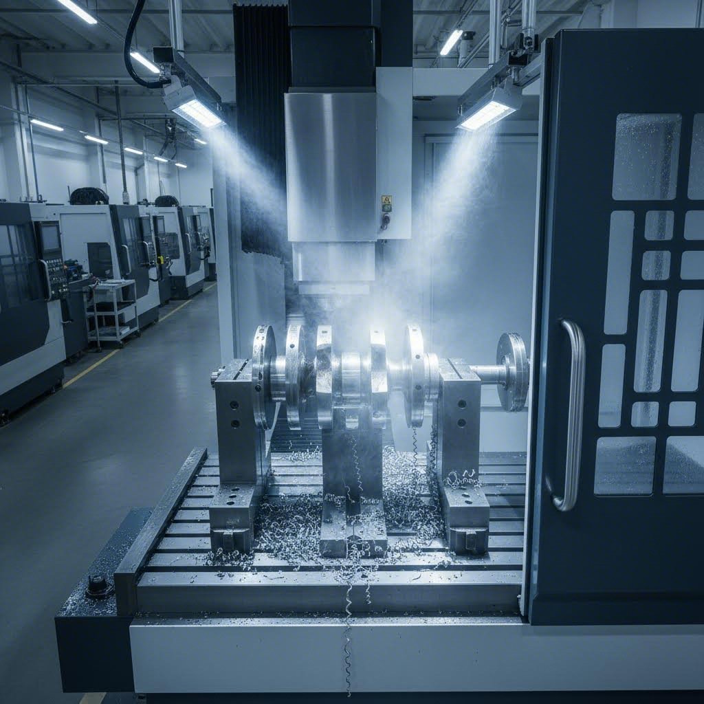 cnc machining centers bring forged crankshaft blanks to final precision dimensions during production